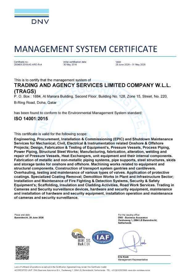 ISO_14001-TRADING AND AGENCY SERVICES LIMITED COMPANY W.L.L. (TRAGS)